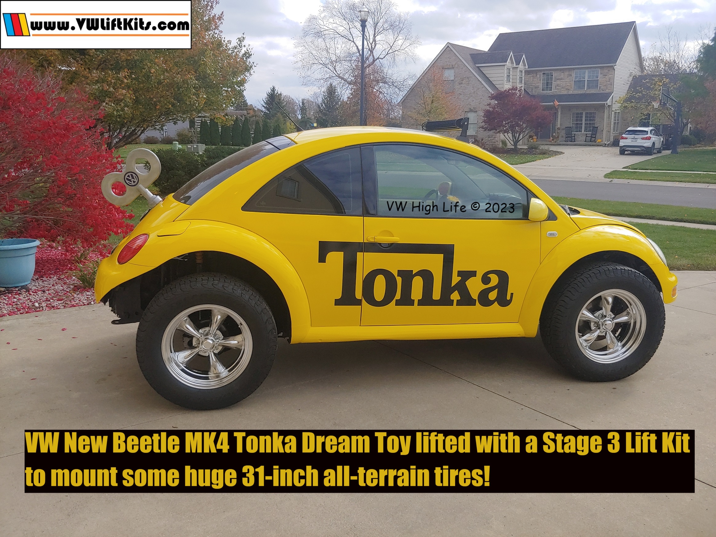 Albert transformed his MK4 Beetle into a Tonka Toy using our Stage 3 Lift Kit and rally style skid plate!